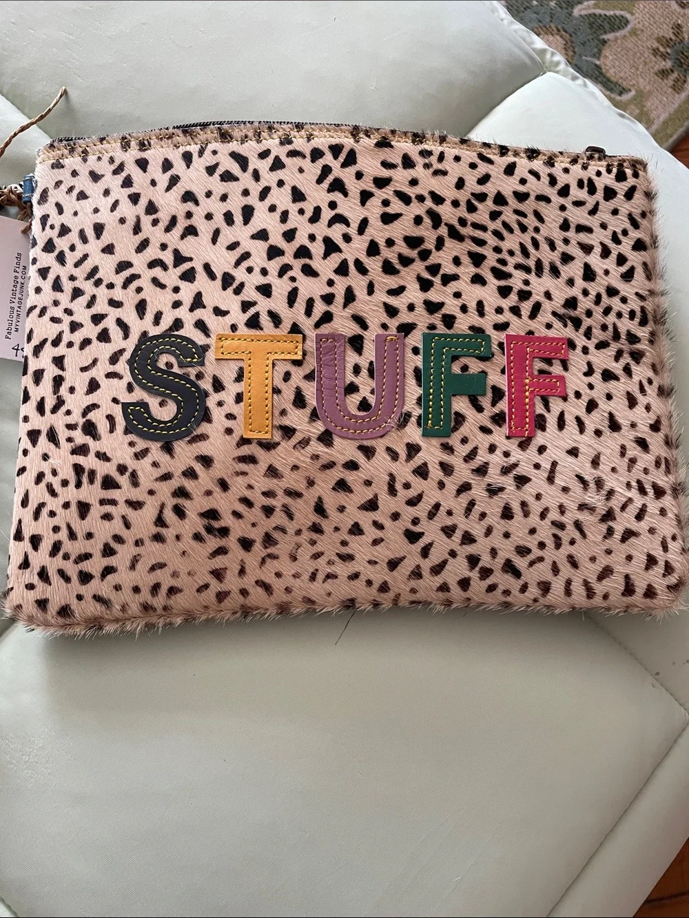 STUFF Leopard Print Wristlet Clutch with Colorful Lettering